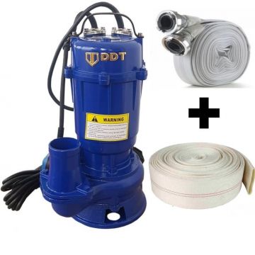 Pachet promo Pompa apa murdara submersibila cu tocator si plutitor, DDT, WQCD, 2200 W, 8 m  ³ h + Furtunul de pompier 2   20 m, 8 bari, cu cuple + Furtun de pompier 2   20 m