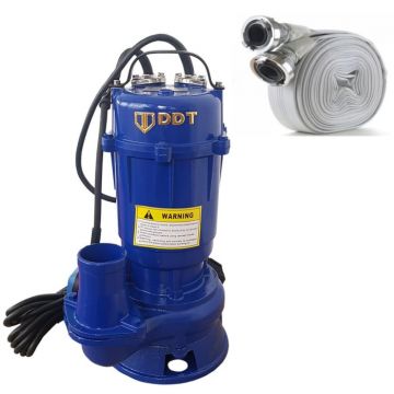 Pachet promo Pompa apa murdara submersibila cu tocator si plutitor, DDT, WQCD, 2200 W, 8 m  ³ h + Furtunul de pompier 2   20 m, 8 bari, cu cuple