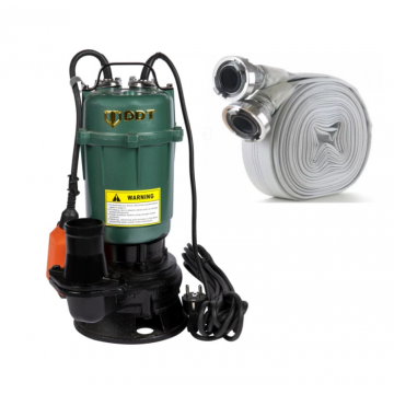 Pachet promo Pompa submersibila apa murdara, cu plutitor, fara tocator, DDT, WQD10, 2200 W, 10 m  ³ h, 8 m + Furtunul de pompier 2   20 m, 8 bari, cu cuple