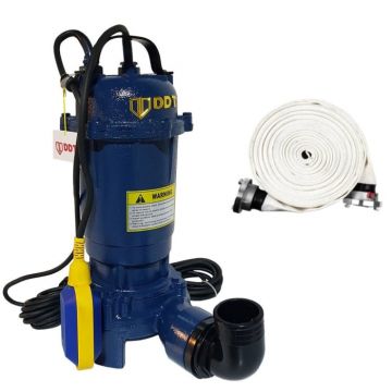 Pachet promo Pompa submersibila cu tocator si plutitor, DDT, WQD10, 2600W + Furtunul de pompier 2   20 m, 8 bari, cu cuple