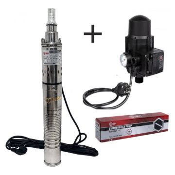 Pachet promo Pompa submersibila, DDT, 3QGD 0.75 kW, Inox, 75 mm diametru + Presostat electronic automat, DDT, LS-4