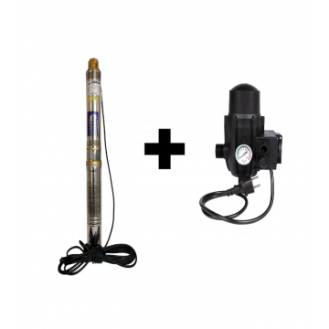 Pachet promo Pompa submersibila de adancime, DDT, QJD2-8, 1100 W, 8 turbine, Inox + Presostat electronic automat DDT, LS-4