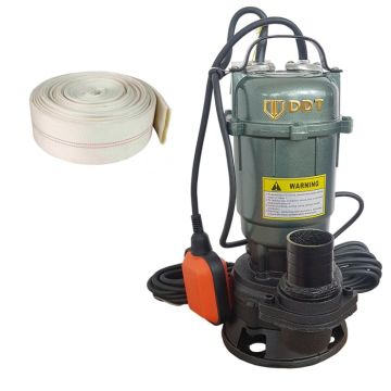 Pompa submersibila apa murdara, cu plutitor, fara tocator, DDT Profesional, WQD10, 2200 W + Furtun pompier, 20 metri, 2 toli