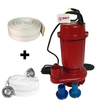 Pompa submersibila apa murdara, DDT, WQD10, 1100 W + Furtun pompier, 20 metri, 2 toli + Furtun pompier, 20 metri, 2 toli, cu cuple