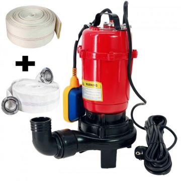 Pompa submersibila cu tocator si plutitor, DDT, WQD10, 2600W + Furtun pompier, 20 metri, 2 toli + Furtunul de pompier 2   20 m, 8 bari, cu cuple
