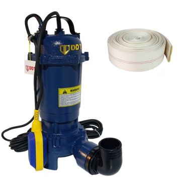 Pompa submersibila cu tocator si plutitor, DDT, WQD10, 2600W + Furtun pompier, 20 metri, 2 toli