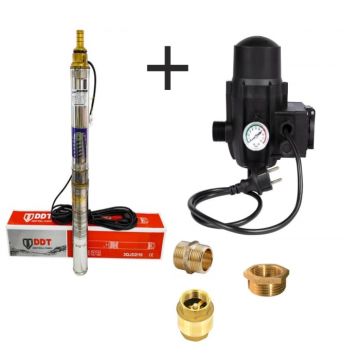 Pompa submersibila, DDT, 3QJD-1.1, 1.1 kW, Inox, 75 mm diametru, 10 turbine + Presostat electronic automat, DDT, LS-4 + accesorii