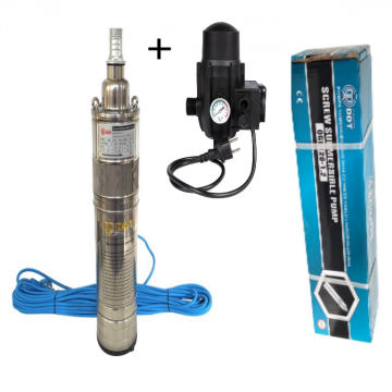 Pompa submersibila, DDT, QGD120, Inox complet, suruburi inox, sita protectie, 20 m cablu, 120 m, 3 m  ³ h + Presostat electronic automat, DDT, LS-4