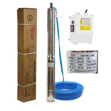 Pompa submersibila de adancime DDT 4SP5 17 ,   2 kW, 3 CP, 9 m  ³ h, 120 m inaltimea de refulare , 17 turbine inox, cu panou de control, rezistenta la nisip