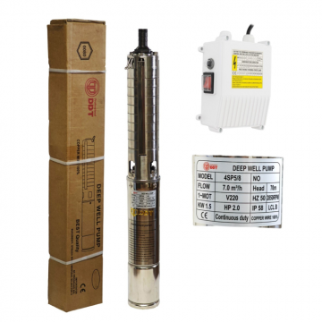 Pompa submersibila de adancime DDT 4SP5 8 ,   1.5 kW, 2 CP, 7 m  ³ h, 70 m inaltimea de refulare, 8 turbine inox cu panou de control, rezistenta la nisip