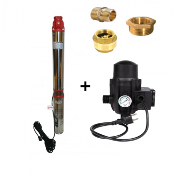 Pompa submersibila de mare adancime, DDT, 4SDM2-12, 1800 W, Inox, 12 turbine + Presostat electronic automat, DDT, LS-4 + accesorii